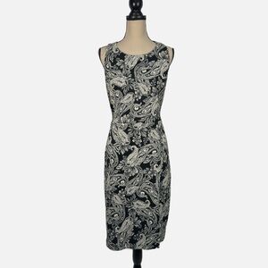 Bisou Bisou Black Floral Racerback Dress Size 14 Faux Leather Strap Sleeveless